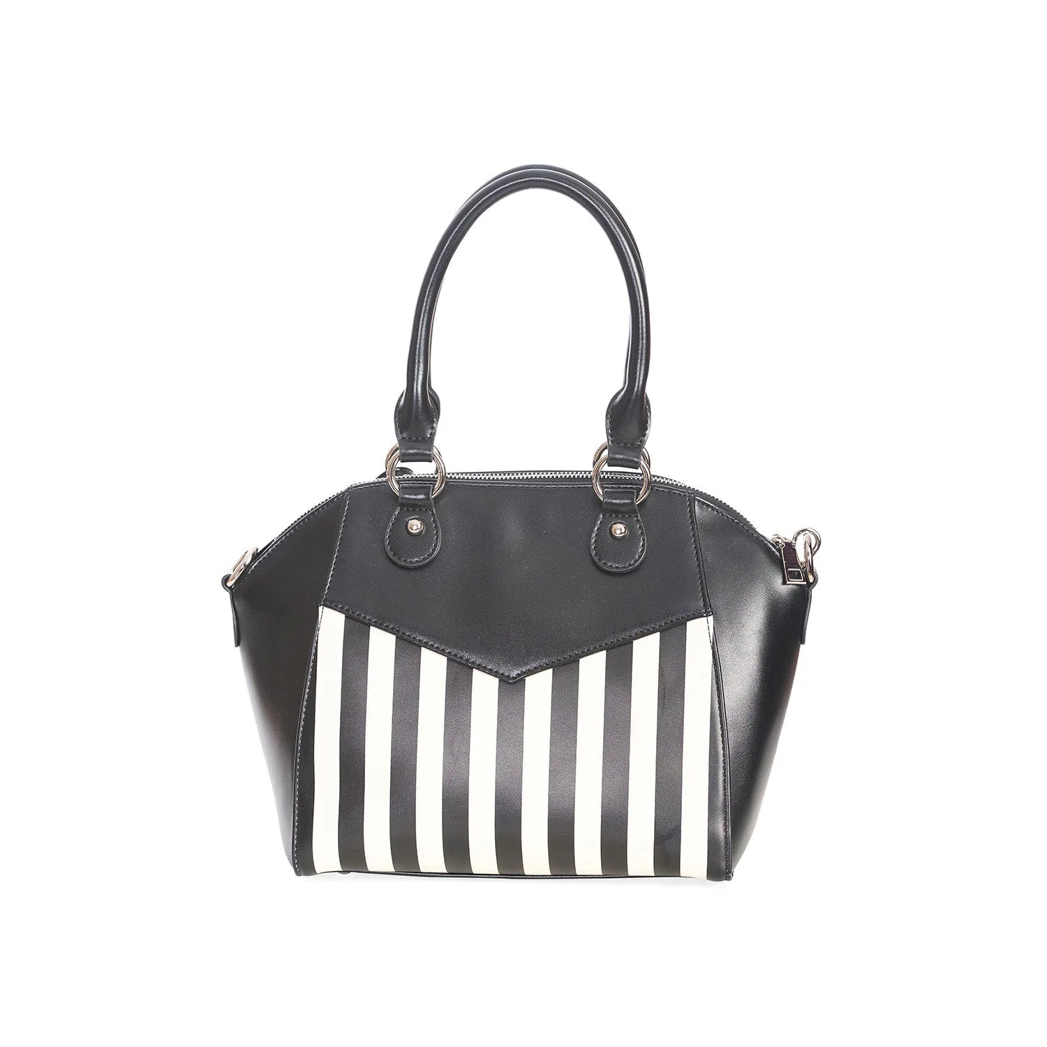 Black White Stripe Charm Handbag