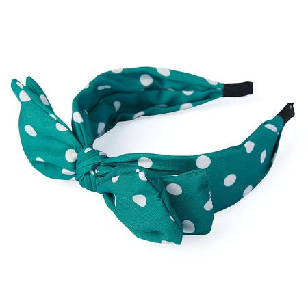 Green And White Polka Dot Double Bow Headband