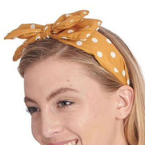 Mustard Yellow  And White Polka Dot Double Bow Headband