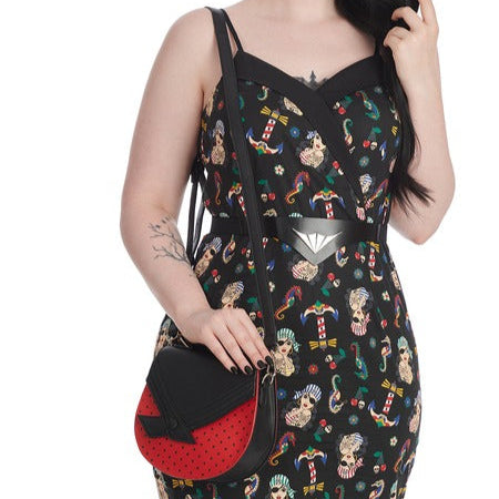 Red Black Polka Dot Unique Handbag With Detachable Shoulder Strap