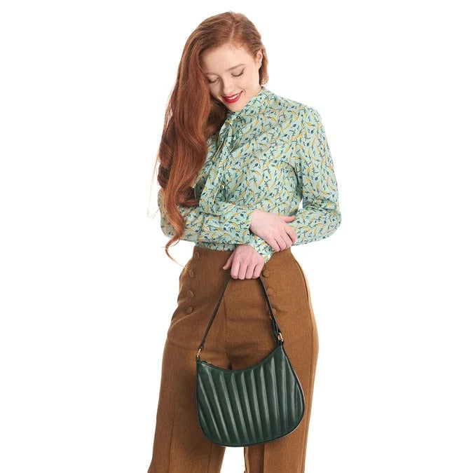 Green Quilted Retro Shoulder Strap Handbag