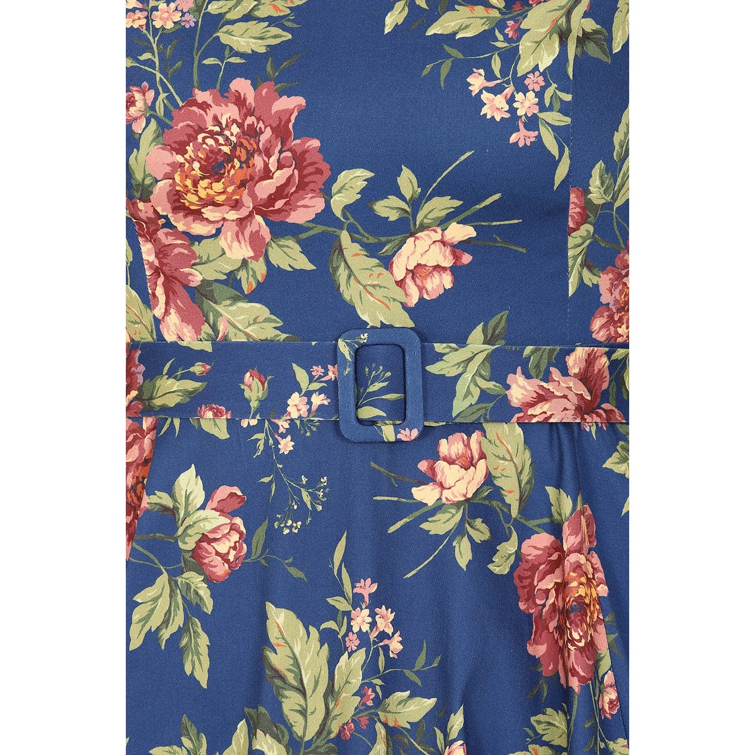 Blue Floral Print 50 Swing Tea Dress w/ Sweetheart Neckline & Pockets