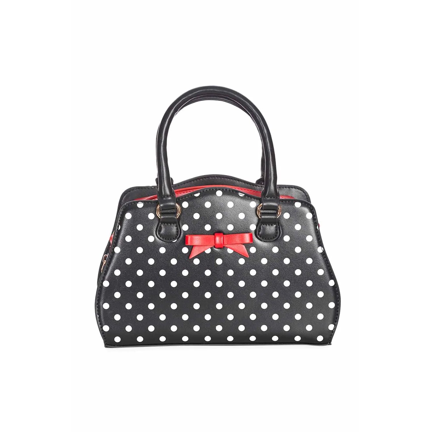Black And White Polka Dot Handbag with Red Bow detail