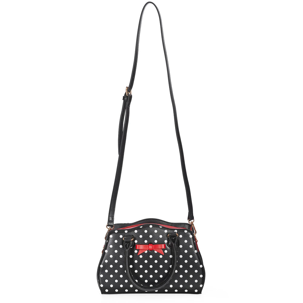 Black And White Polka Dot Handbag with Red Bow detail
