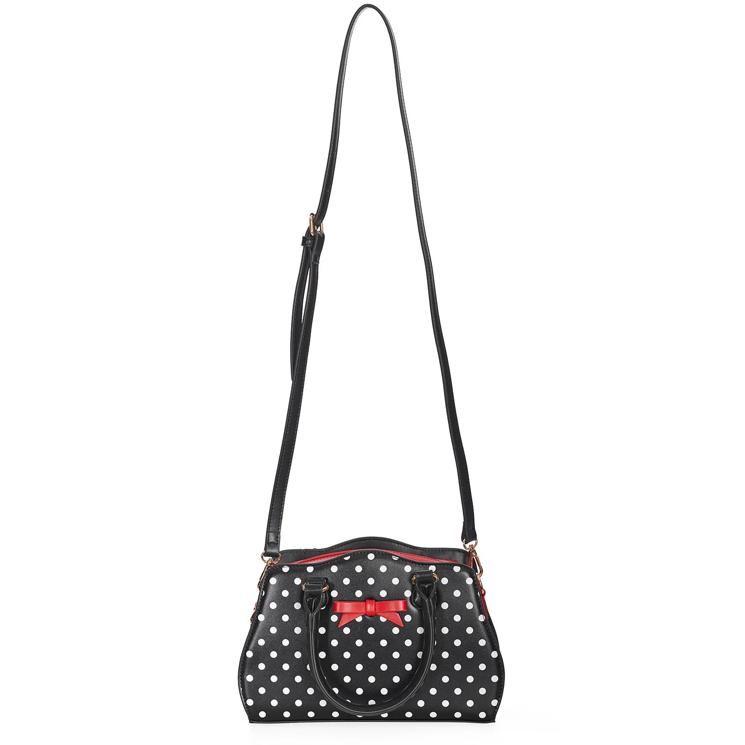 Black And White Polka Dot Handbag with Red Bow detail