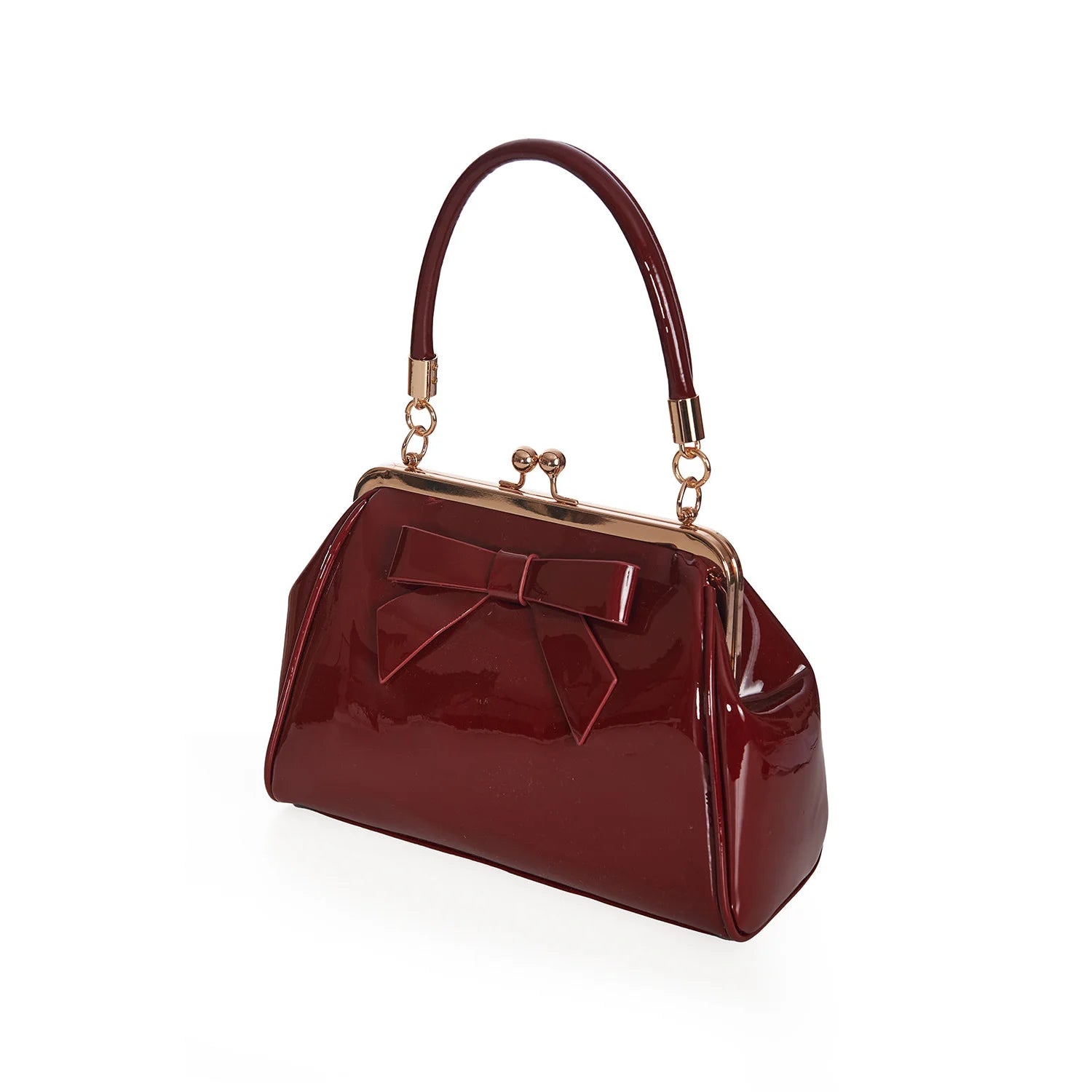 Burgundy Wine Retro Patent Bow Handbag