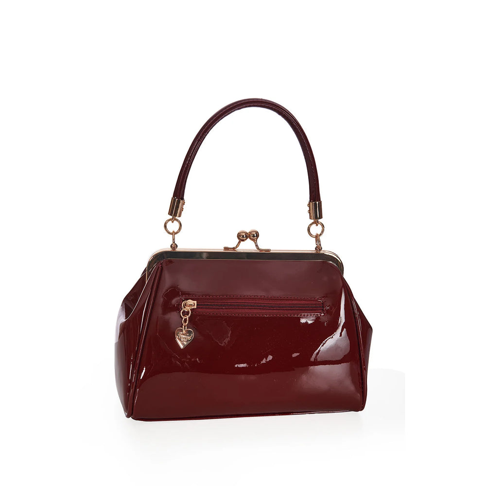 Burgundy Wine Retro Patent Bow Handbag