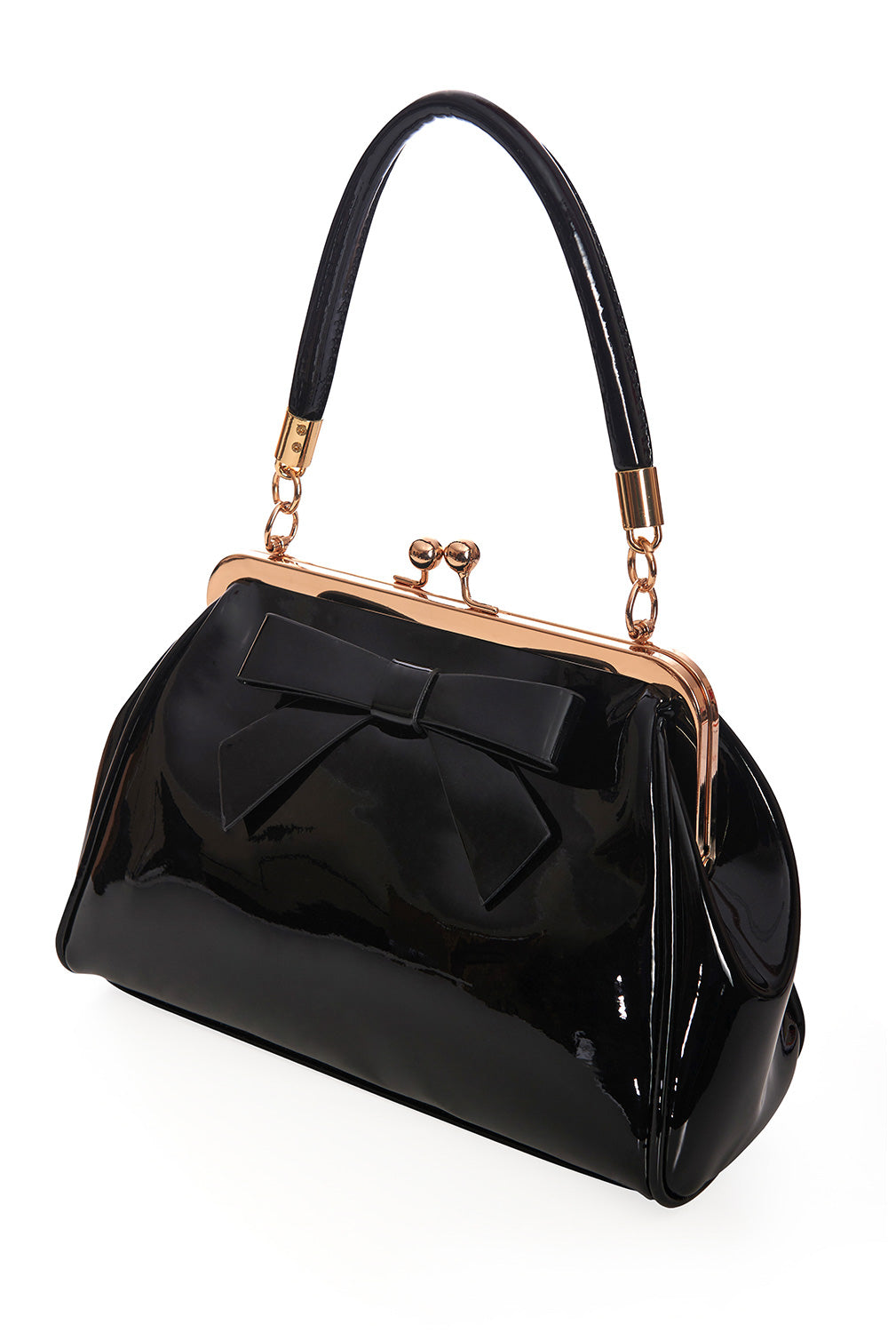 Black Retro Patent Bow Handbag