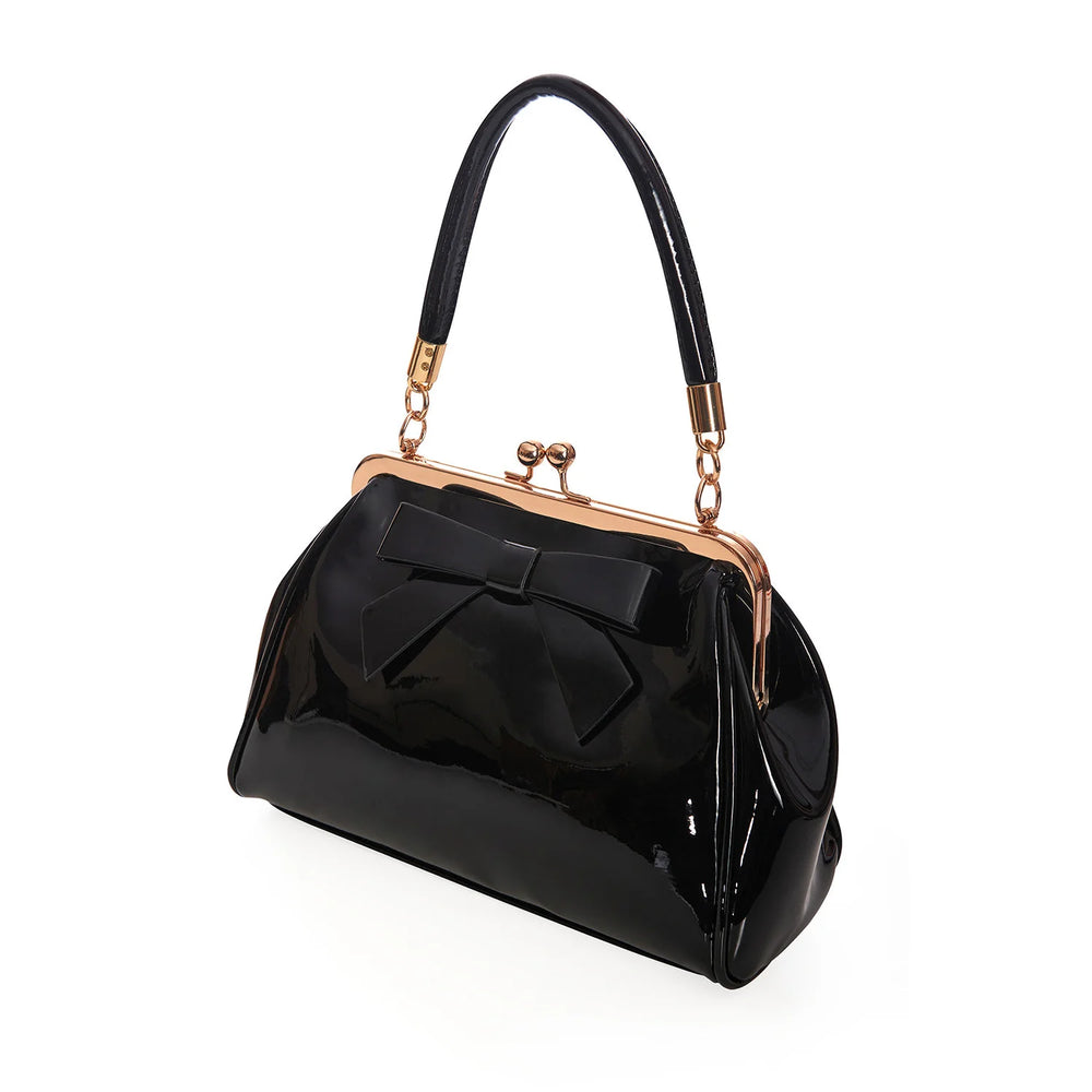 Black Retro Patent Bow Handbag