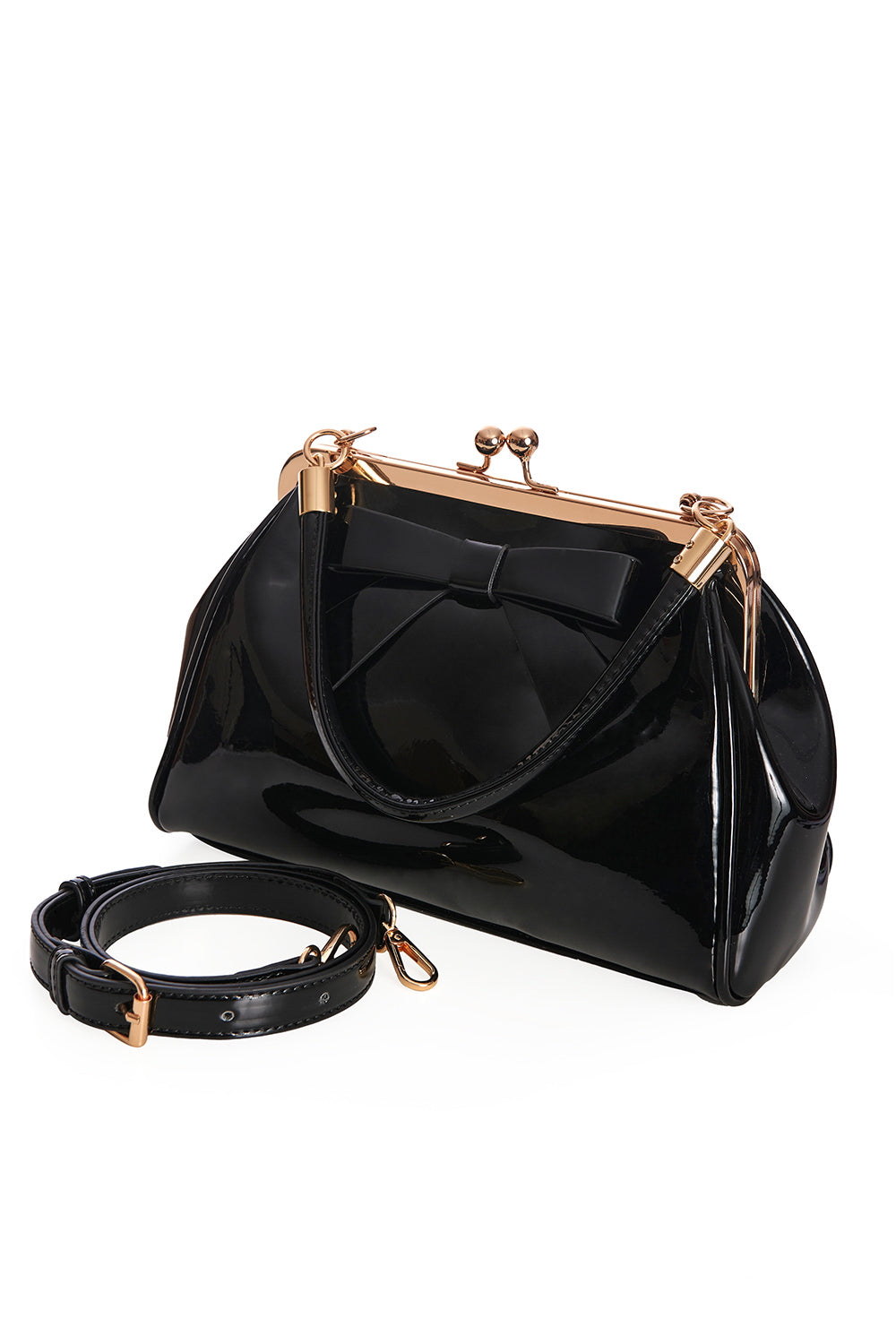 Black Retro Patent Bow Handbag
