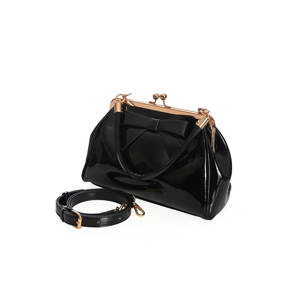 Black Retro Patent Bow Handbag