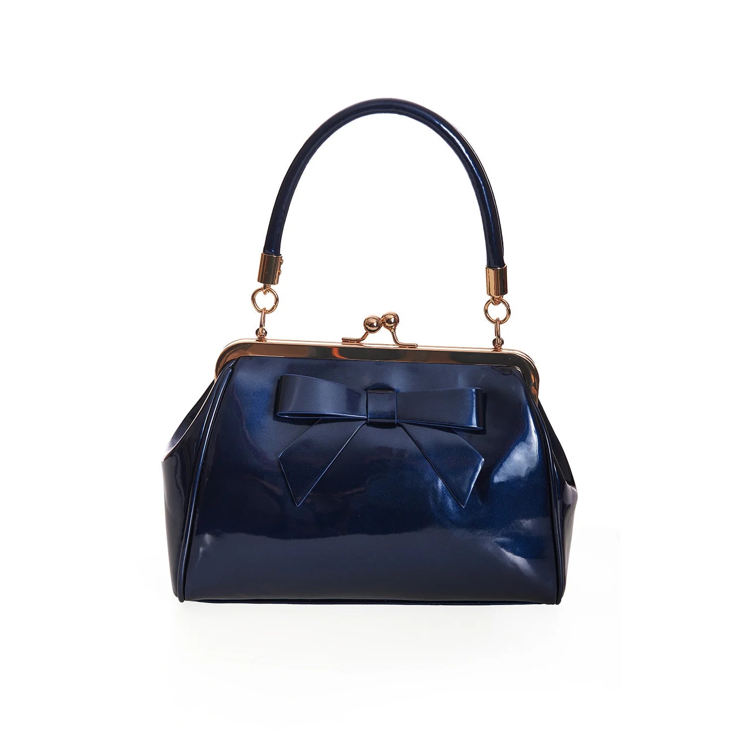 Navy Blue Retro Patent Bow Handbag