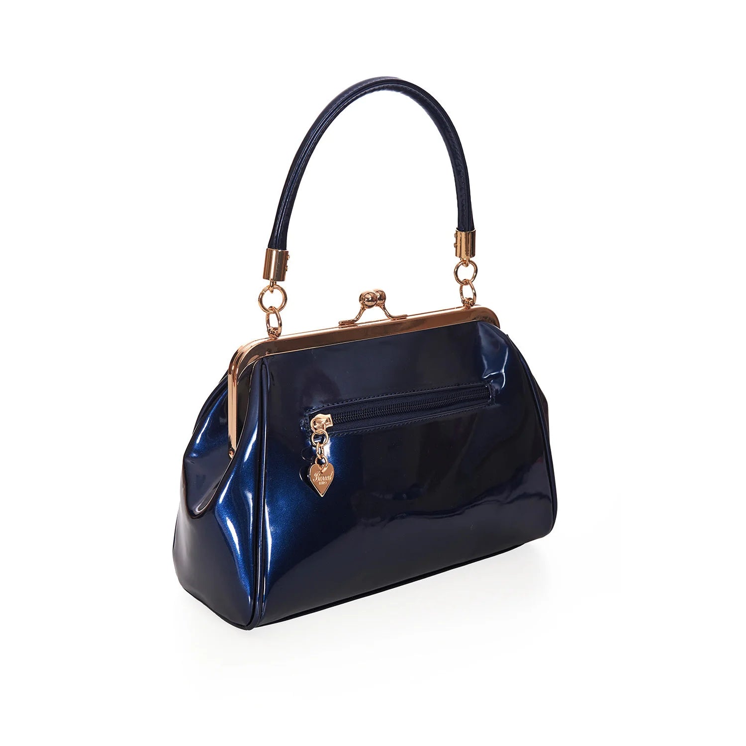 Navy Blue Retro Patent Bow Handbag