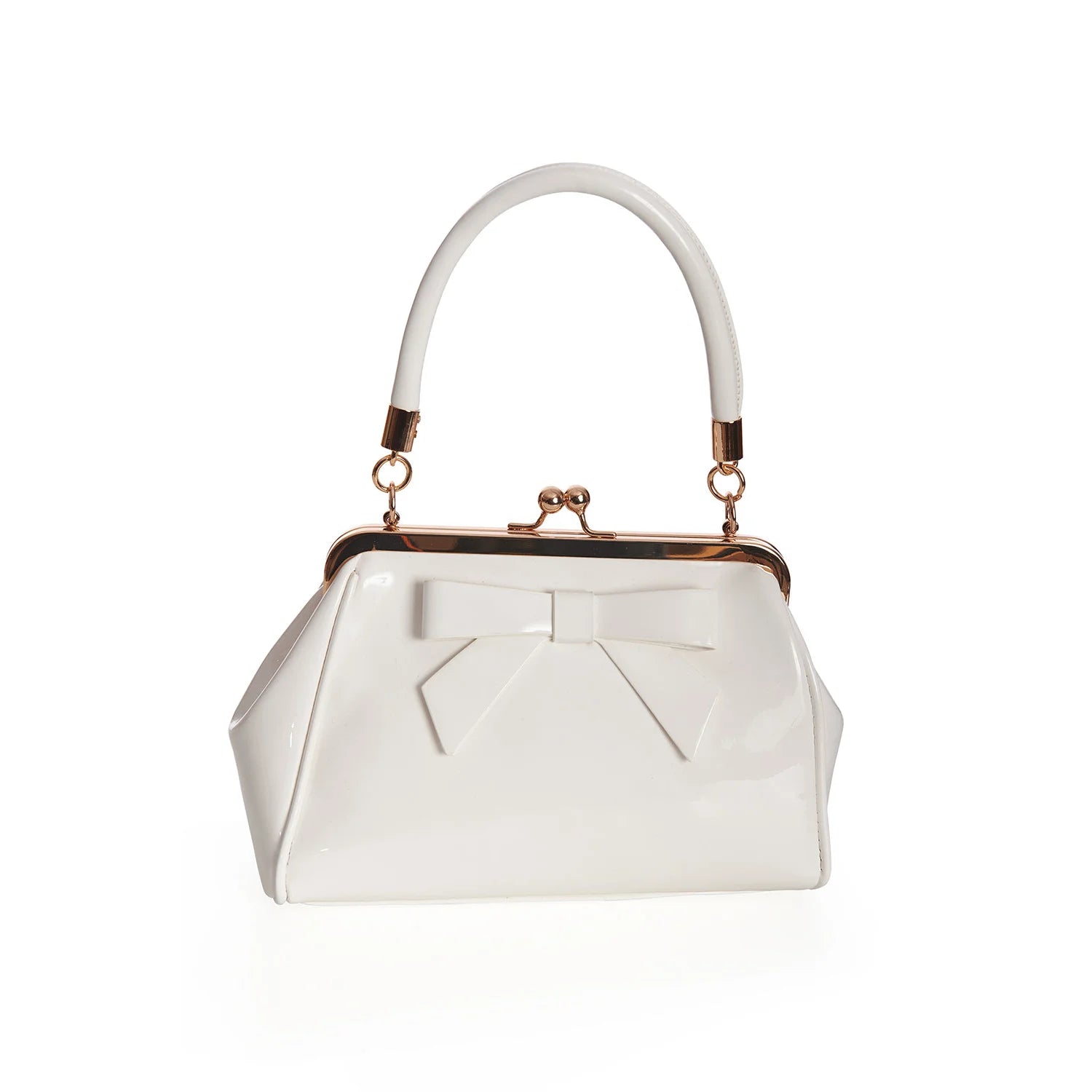 White Retro Bow Patent Handbag