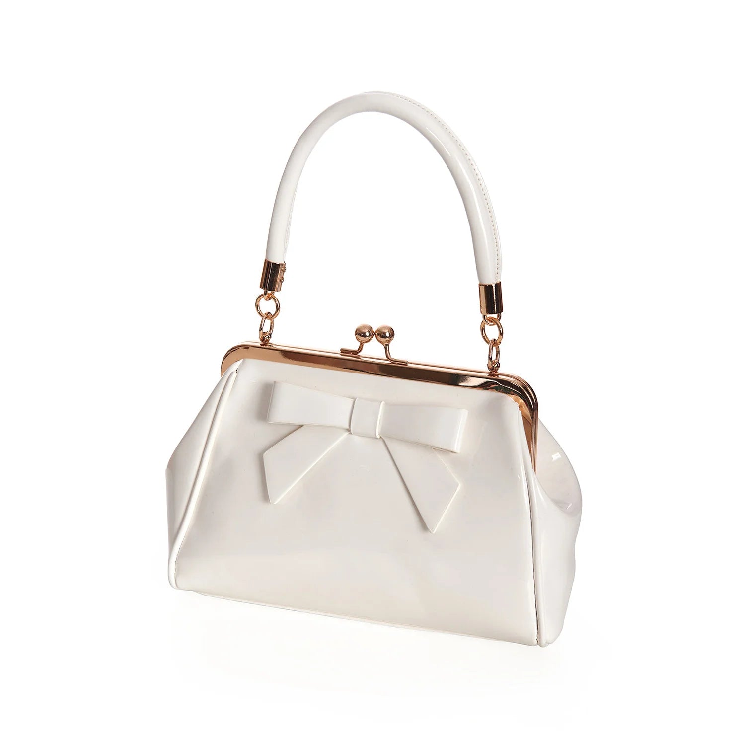 White Retro Bow Patent Handbag