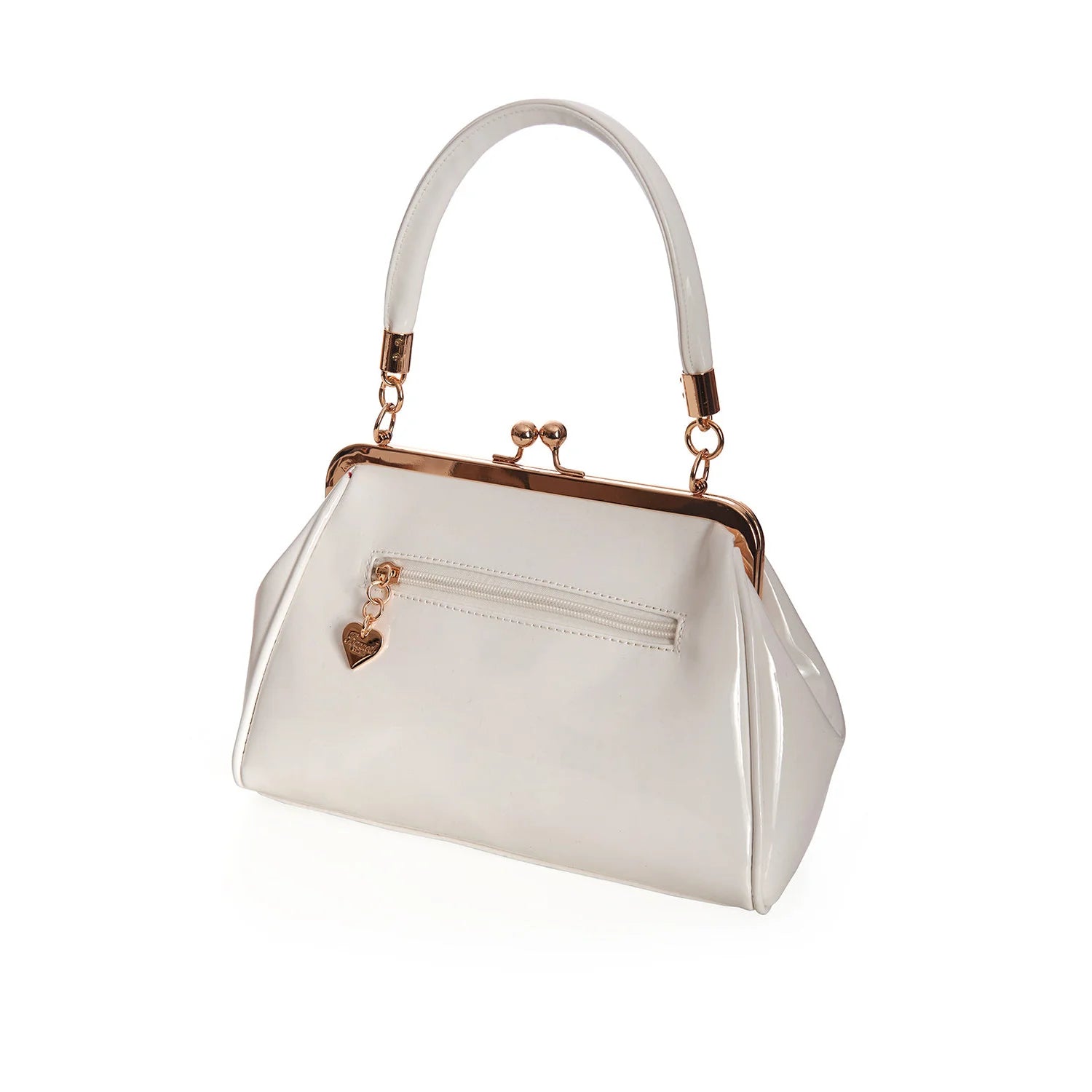 White Retro Bow Patent Handbag