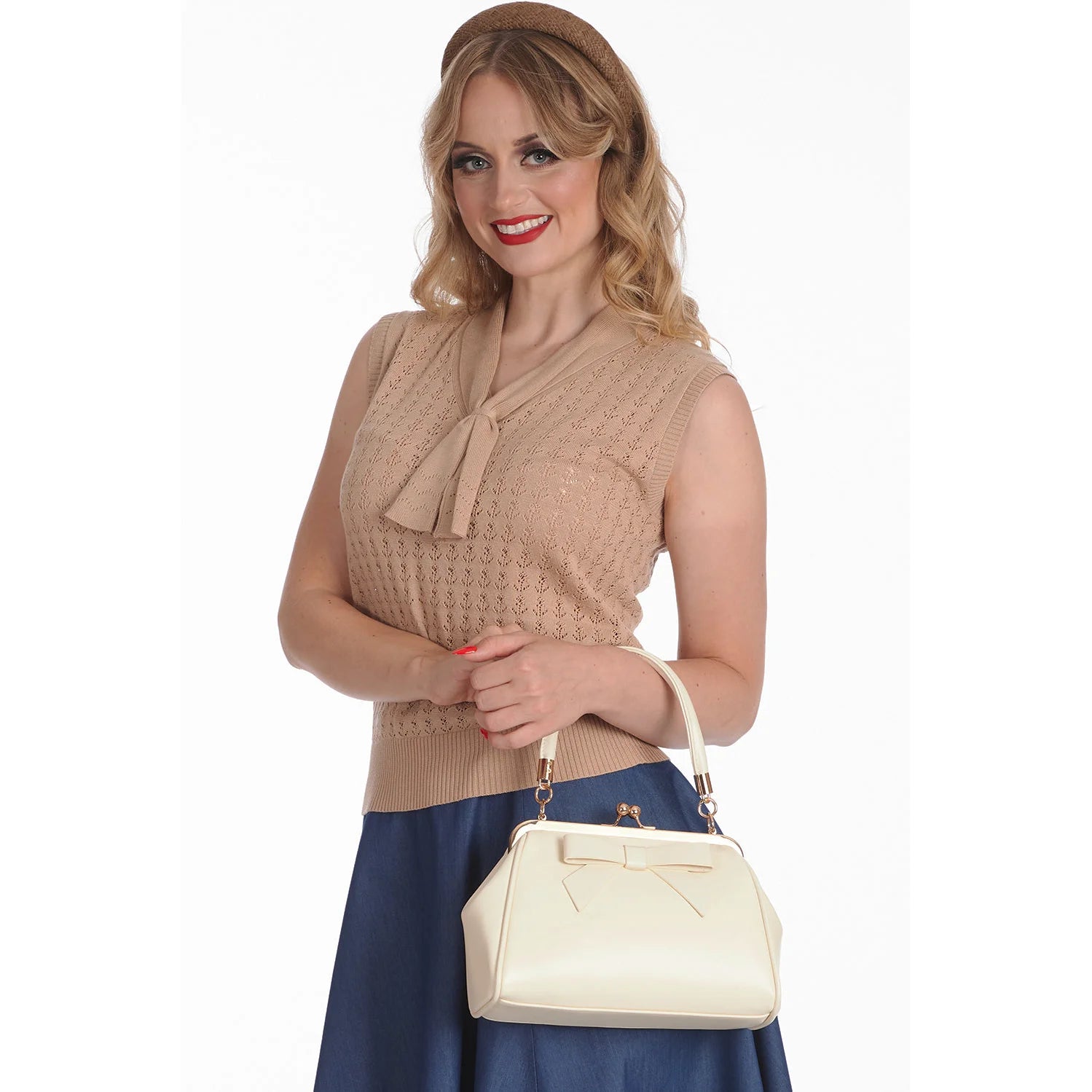 Cream Retro Patent Handbag - Pretty Kitty Fashion