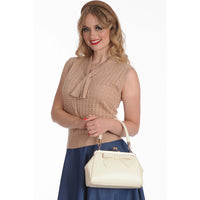 Cream Retro Patent Handbag - Pretty Kitty Fashion