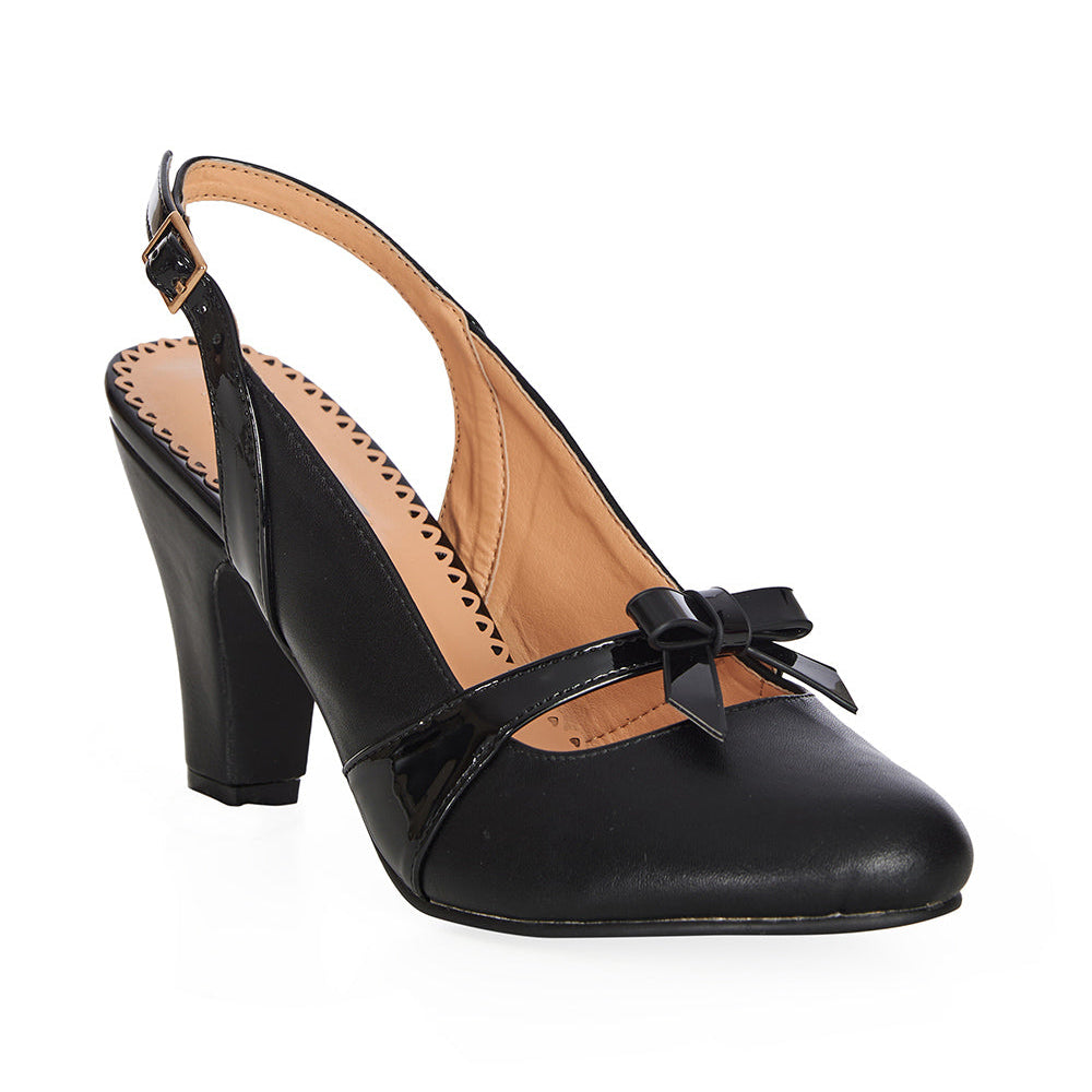 Black Vintage Slingback Bow Heels