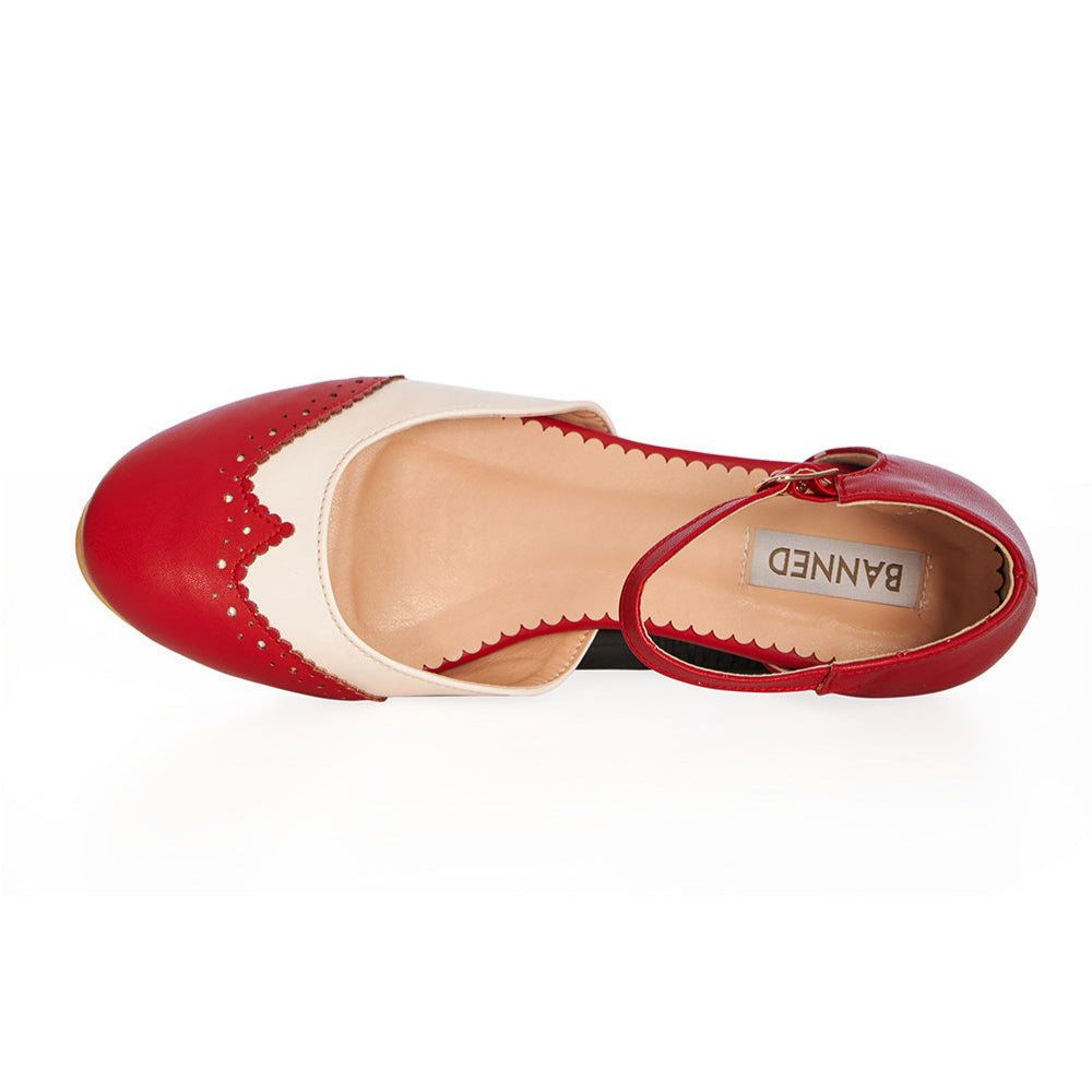 Two Tone Red Natural Brogue Closed Toe Flat Sandal