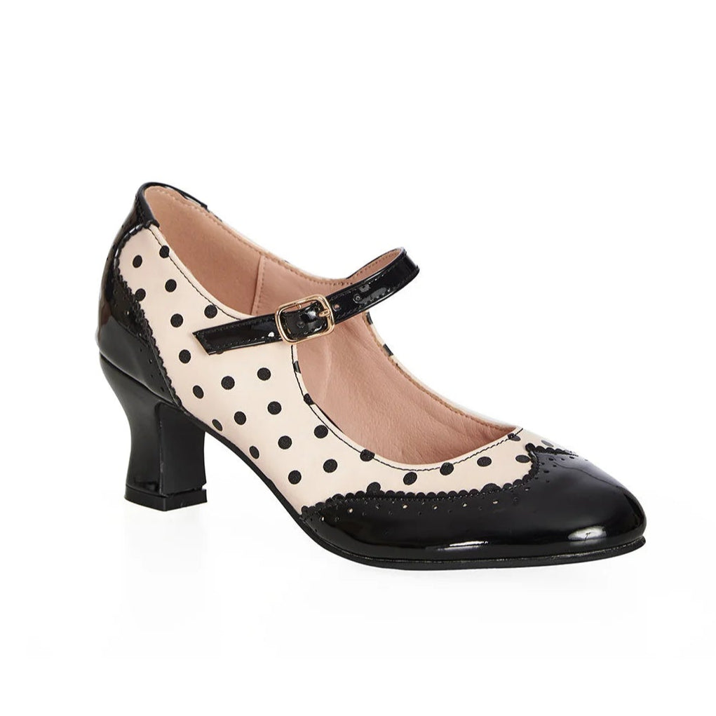 Black Nude Polka Dot Wide Fit Mary Jane Court Shoes - Pretty Kitty Fashion