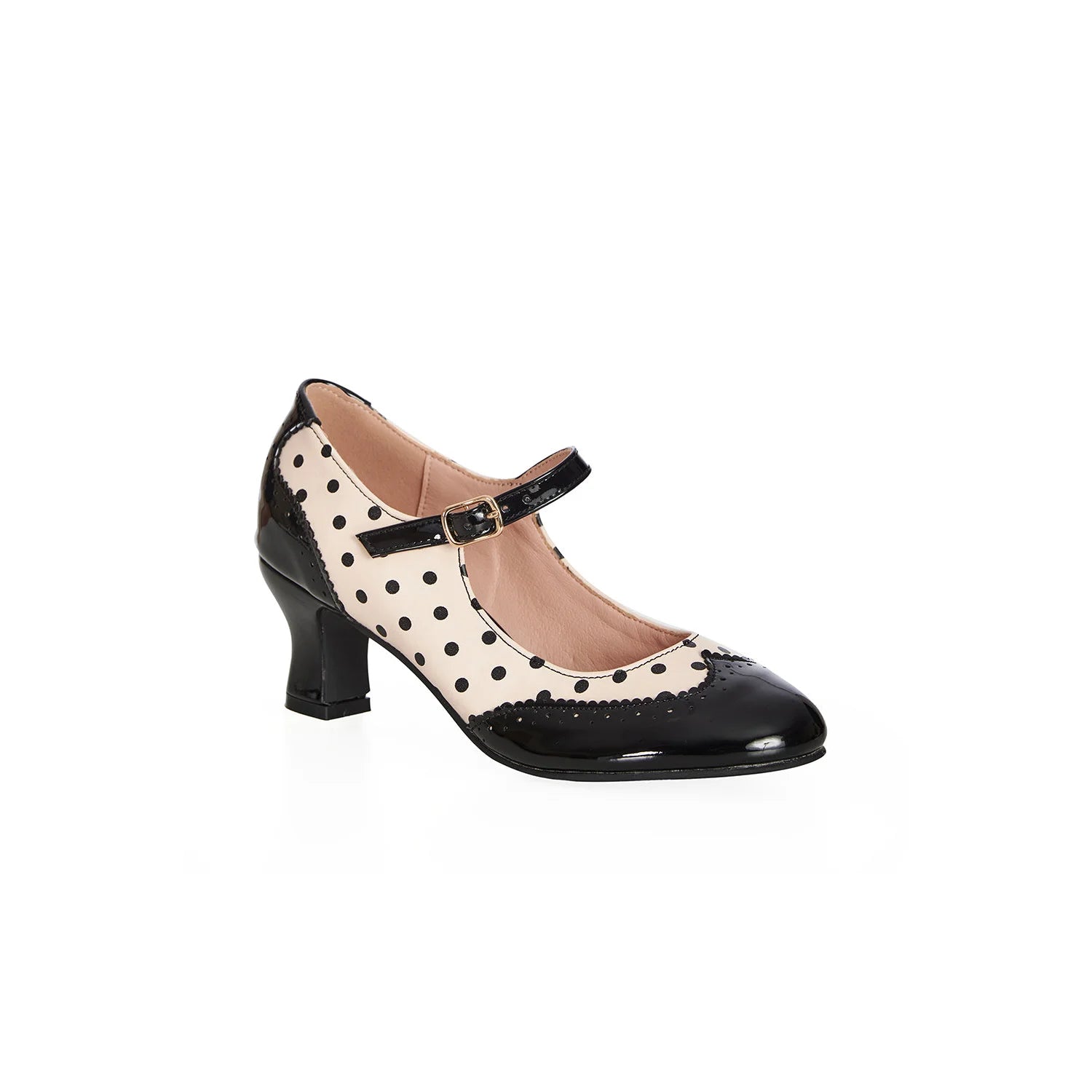 Black Nude Polka Dot Wide Fit Mary Jane Court Shoes