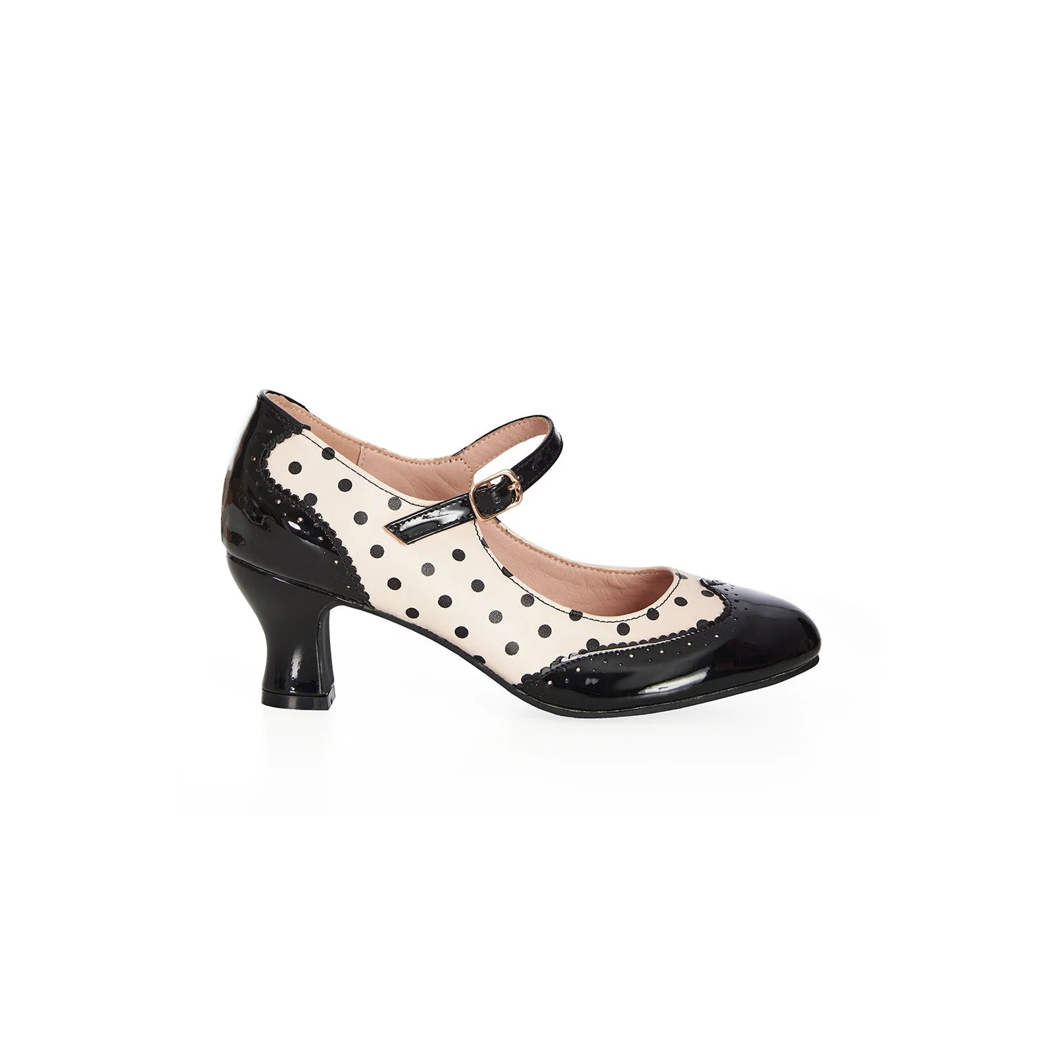 Black Nude Polka Dot Wide Fit Mary Jane Court Shoes