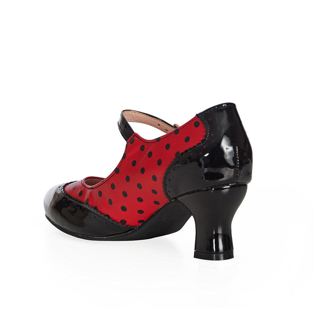 Black Red Polka Dot Mary Jane Court Shoes