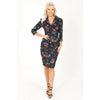 Black Collared Wiggle Dress in a Pink, White & Green Floral Print