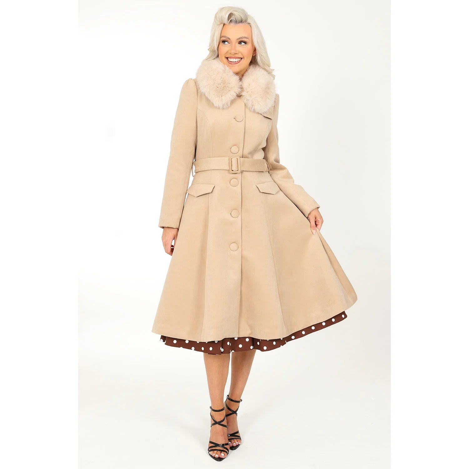 Beige Vintage Inspired Classic Swing Coat