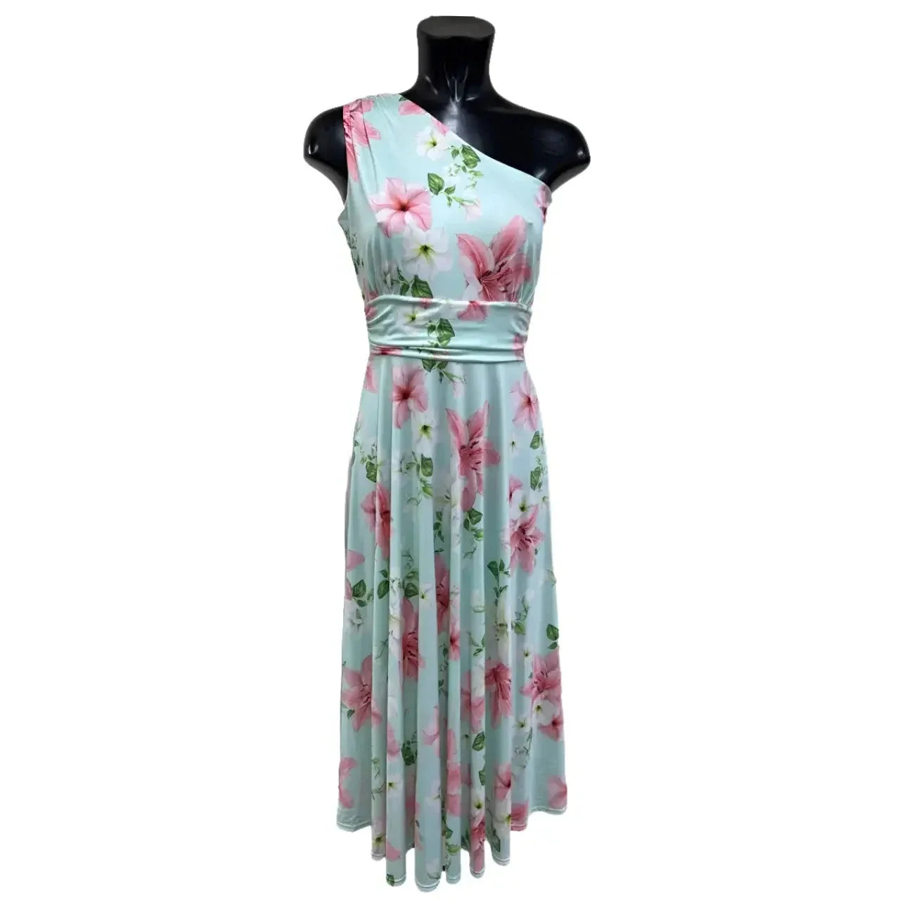 Mint Green One Shoulder Lily Floral Maxi Dress