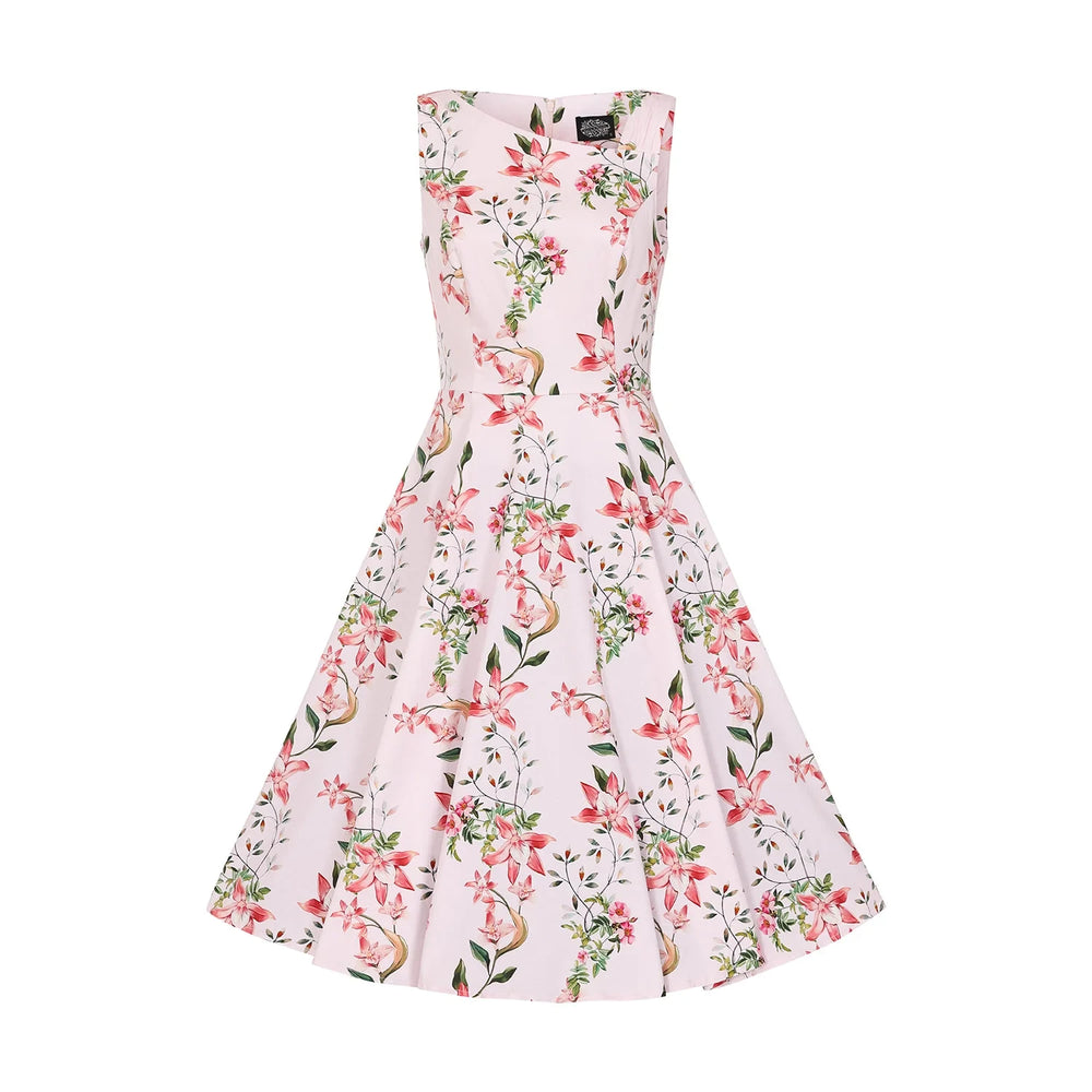 Soft Pink Floral Summer Party Swing Tea Dress