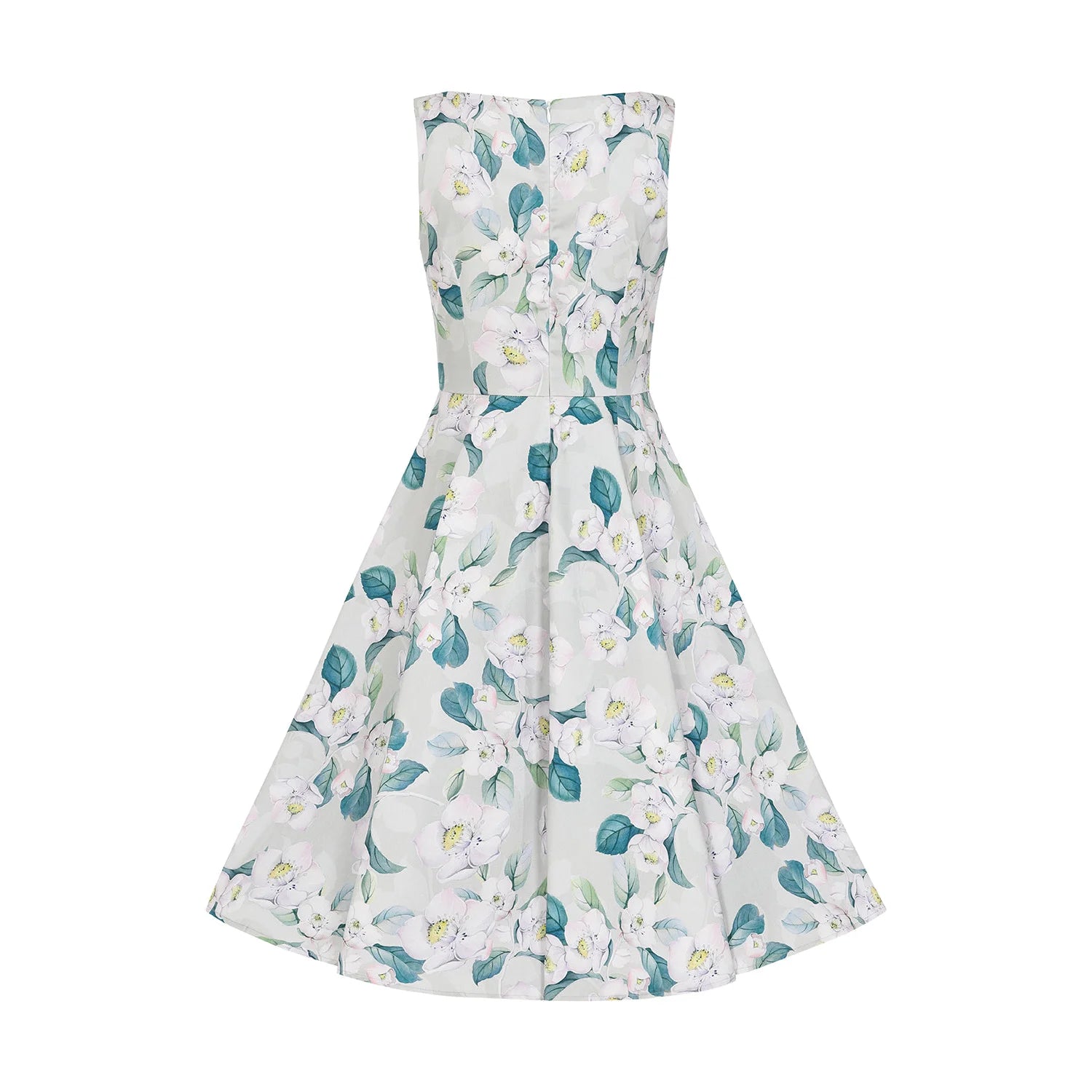 Soft Green & Teal Floral Assymetric Neck Rockabilly 50s Swing Dress