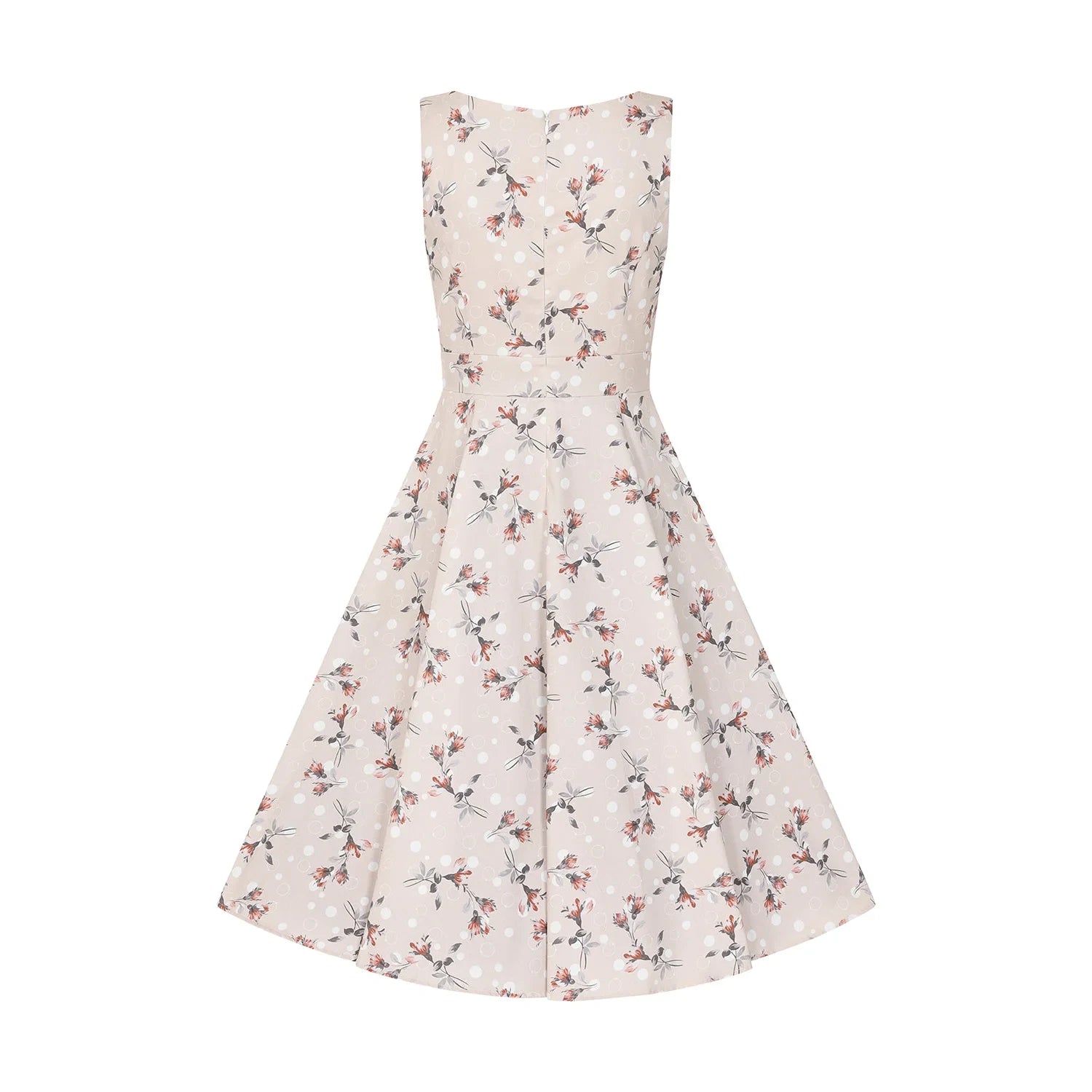 Pale Pink Polka Dot and Floral Sleeveless Swing Tea Dress