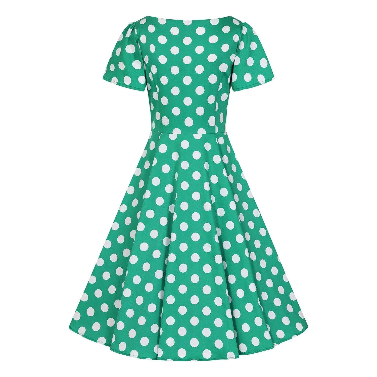 Green & White Polka Dot Short Sleeve 50s Swing Tea Dress