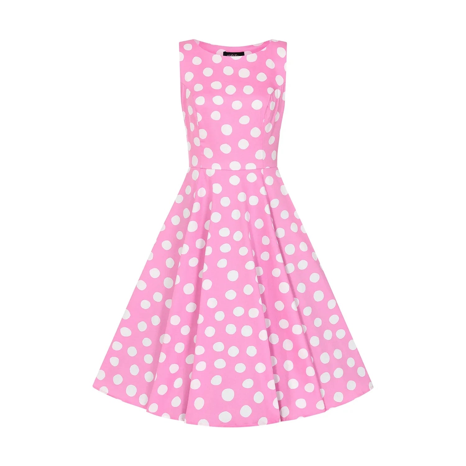 Pink White Sleeveless Polka Dot Audrey Swing Tea Dress