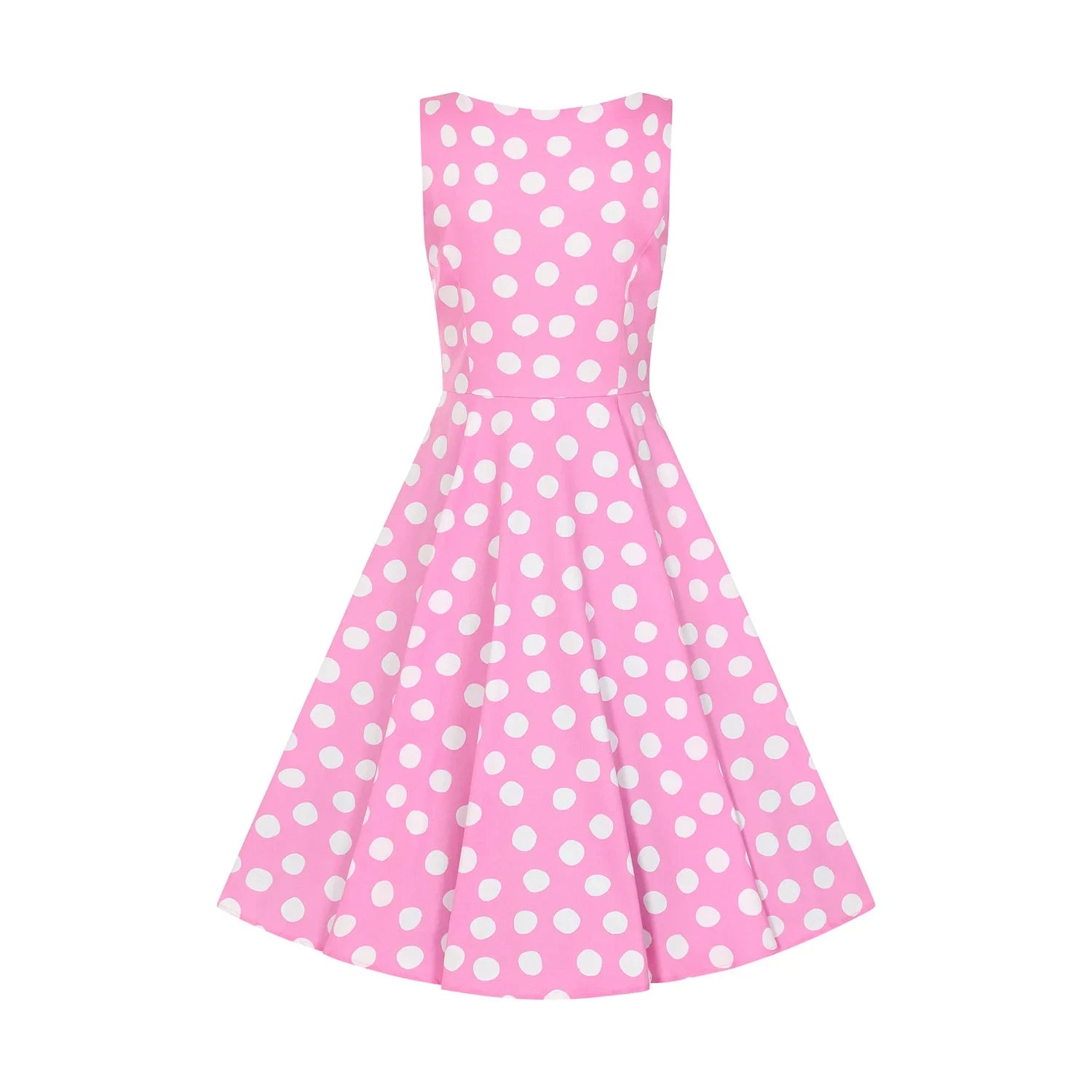 Pink White Sleeveless Polka Dot Audrey Swing Tea Dress