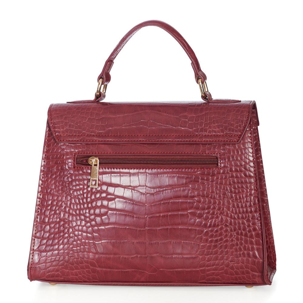 Burgundy Red Retro Crocodile Embossed Handbag