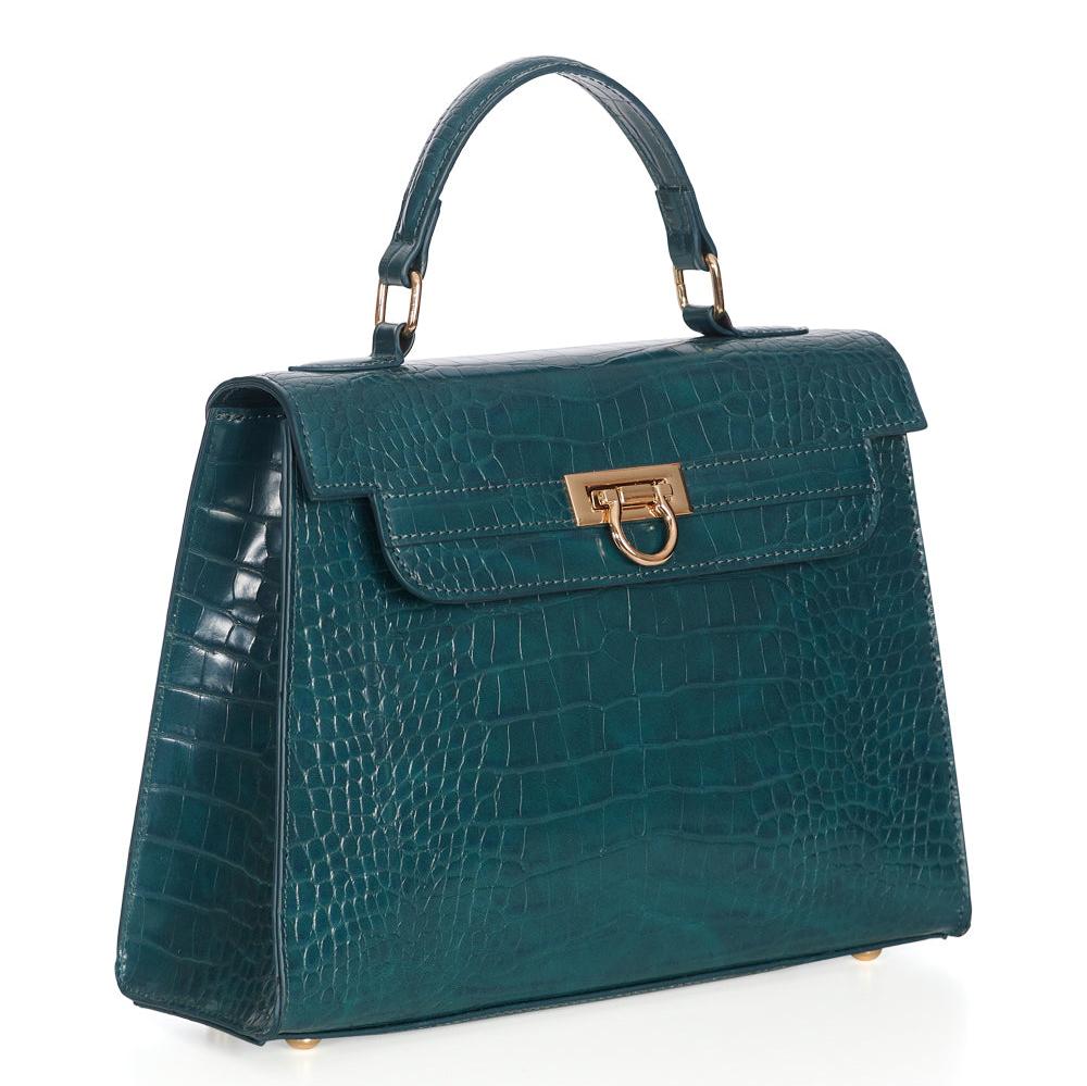 Forest Green Retro Crocodile Embossed Handbag