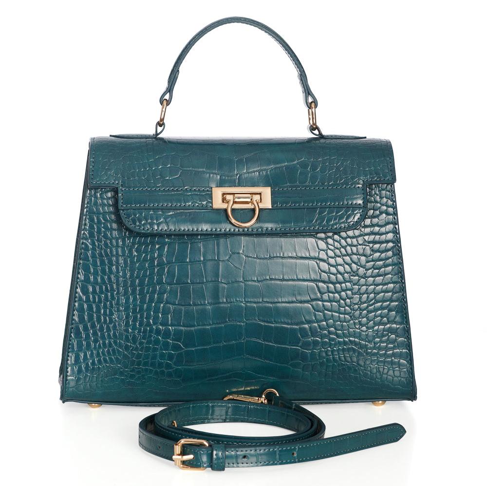 Forest Green Retro Crocodile Embossed Handbag