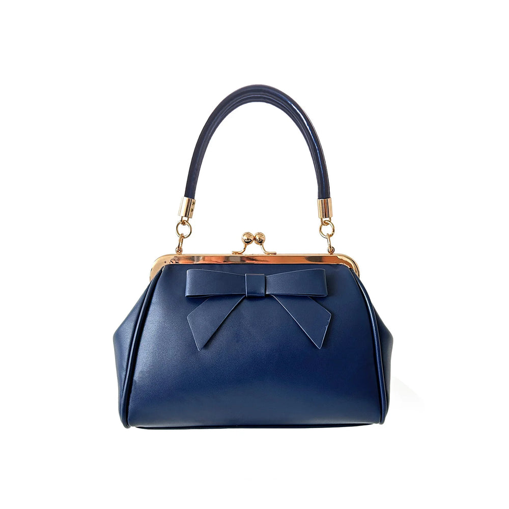 Navy Blue Retro Patent Handbag