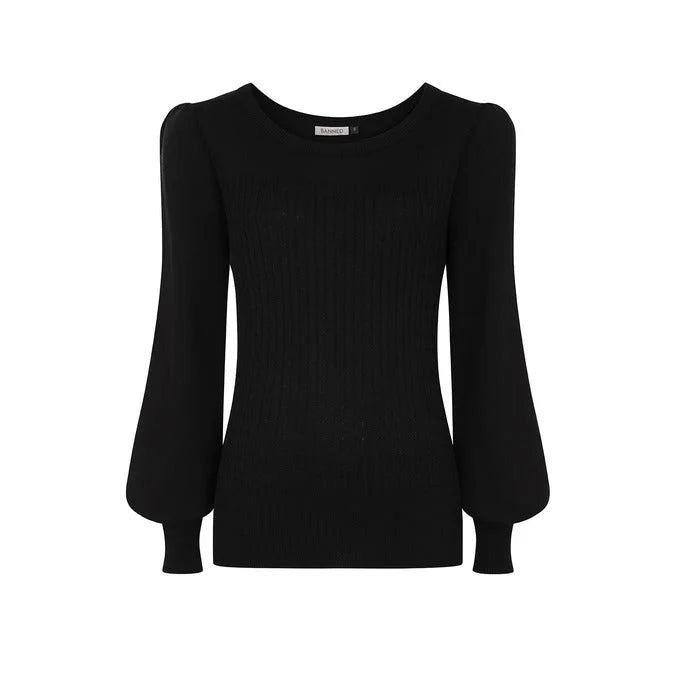 Black Long Bell Sleeve Stretch Top Jumper