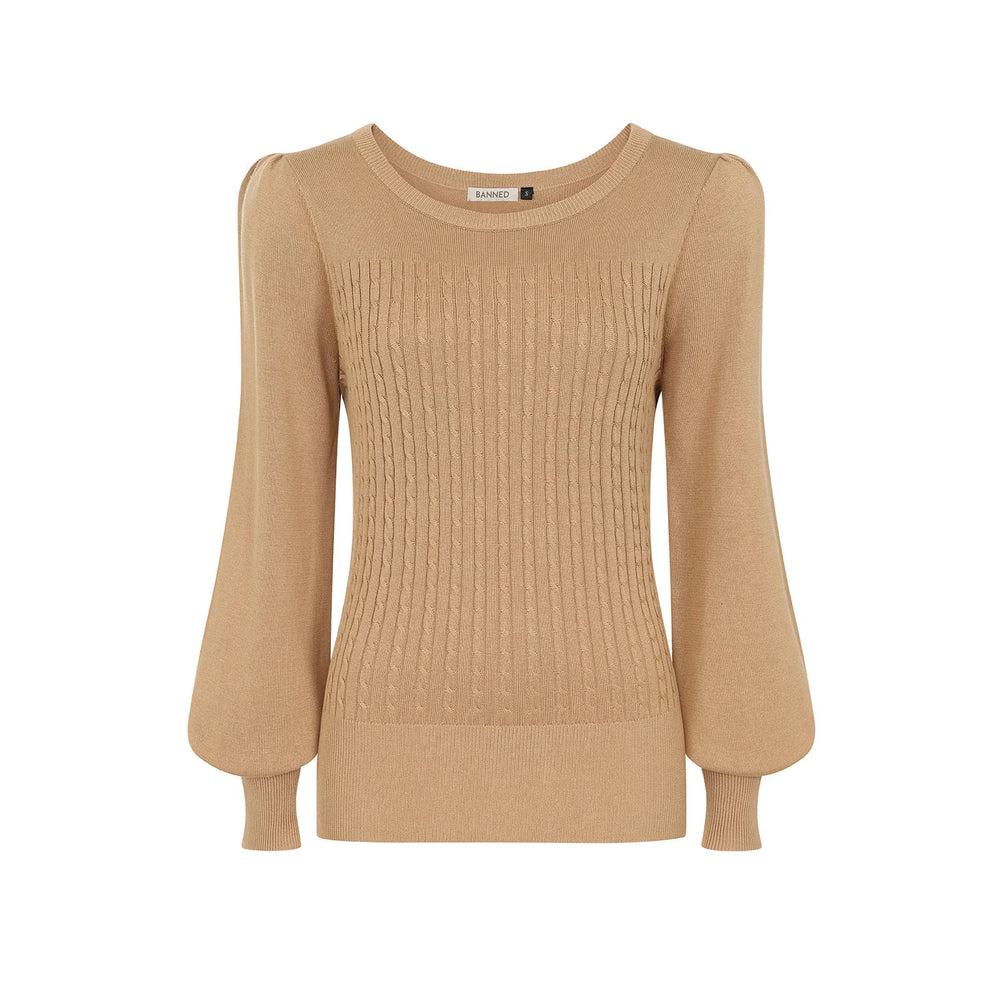 Biscuit Brown Long Bell Sleeve Stretch Top Jumper