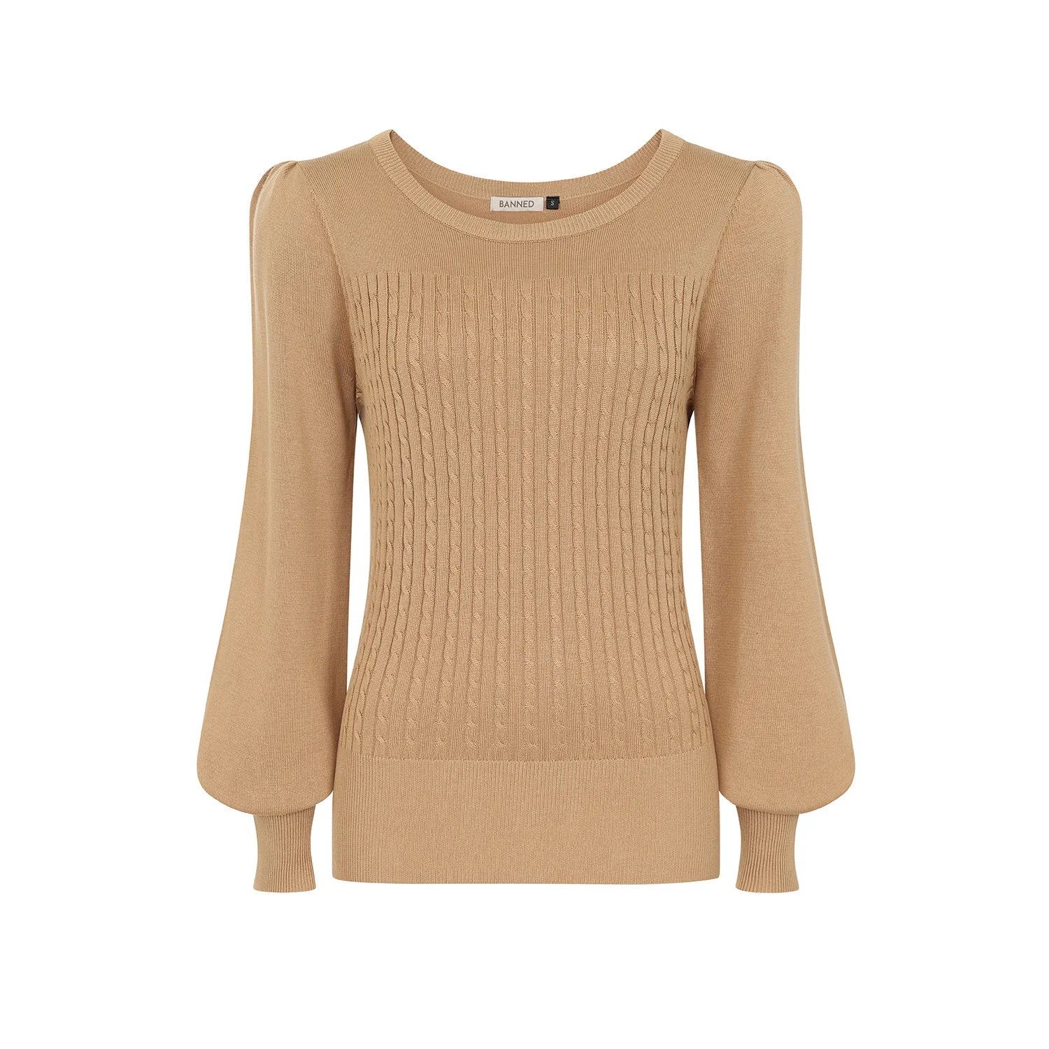 Biscuit Brown Long Bell Sleeve Stretch Top Jumper