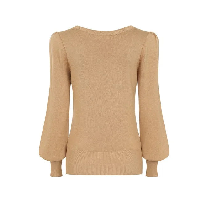 Biscuit Brown Long Bell Sleeve Stretch Top Jumper