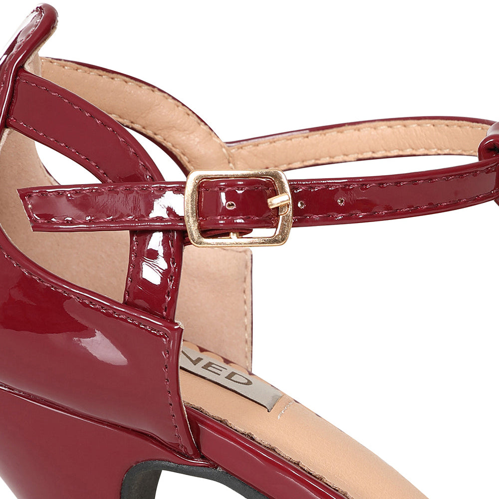 Burgundy 1950's Inspired Strappy Closed Toe T-Bar Heel Shoes