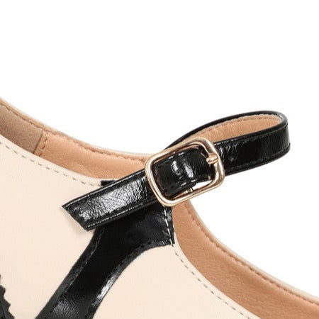 Black Cream Mary Jane Court Shoes