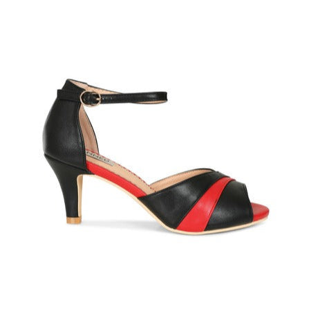 Black and Red Retro Open Toe Court Heel Sandals