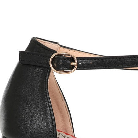 Black and Red Retro Open Toe Court Heel Sandals