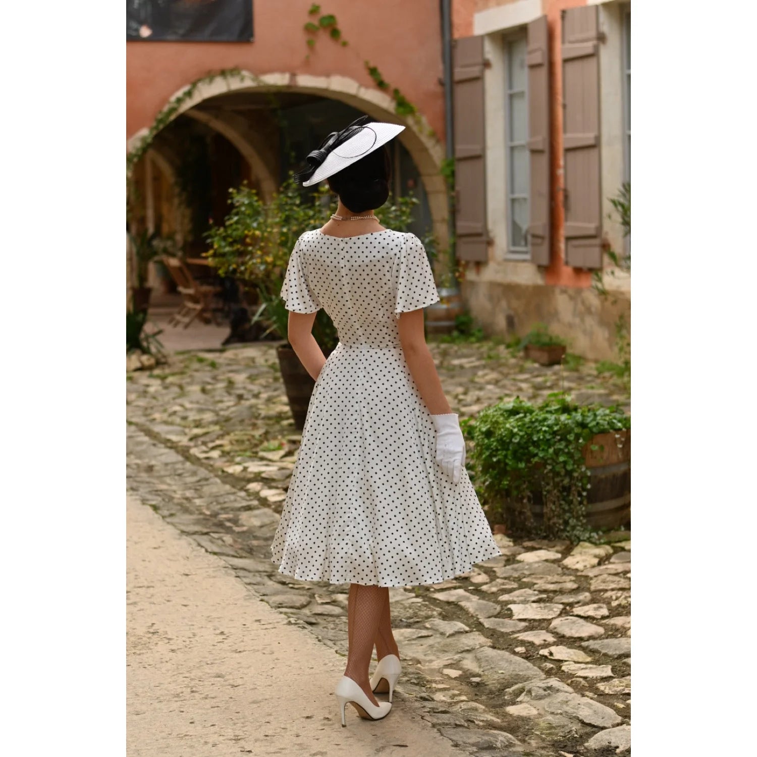 White And Black Polka Dot Rockabilly 50s Swing Dress